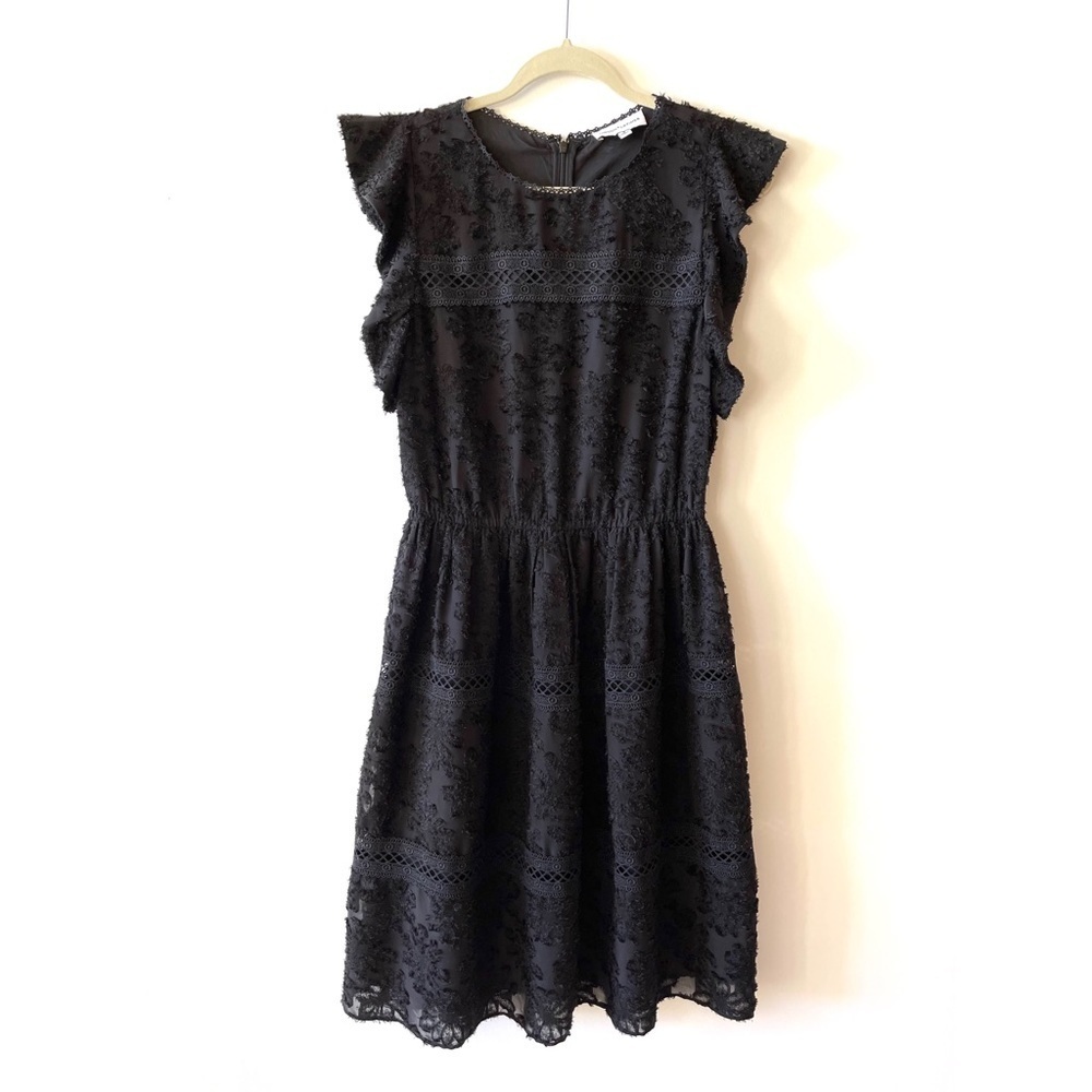 Gibson Latimer textured black dress with flutter sleeves